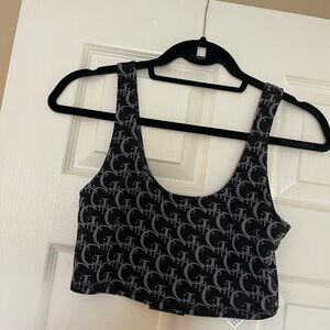 NEW Forever 21 Mesh Black Gray Graphic G logo print Crop Top